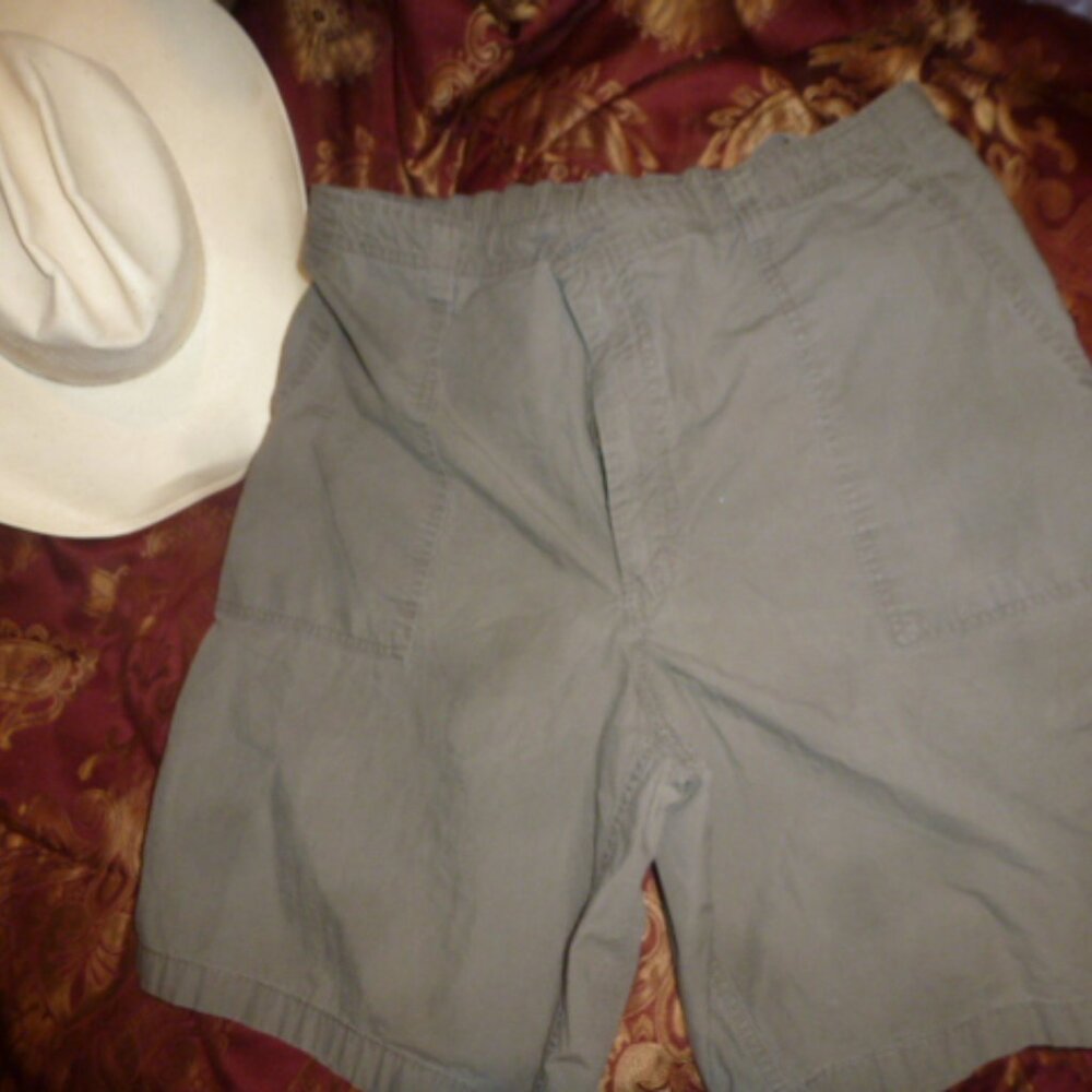 Lands’ End Men’s Beige Cotton Shorts M 32–34 Elastic Waist Pockets